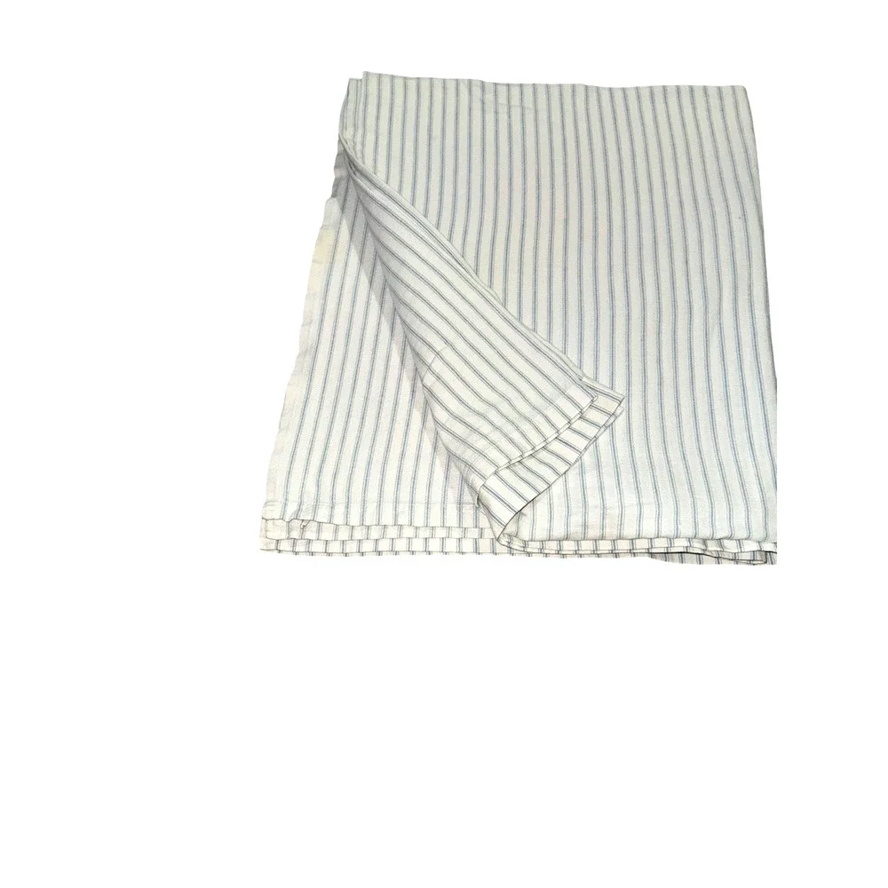 Vintage Flannel Flat Sheet Blue & White Stripe 74x88 Twin Full Size Cotton